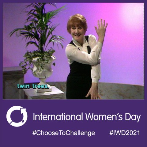 Image of D. Miles, with hashtages and logo for international women's day