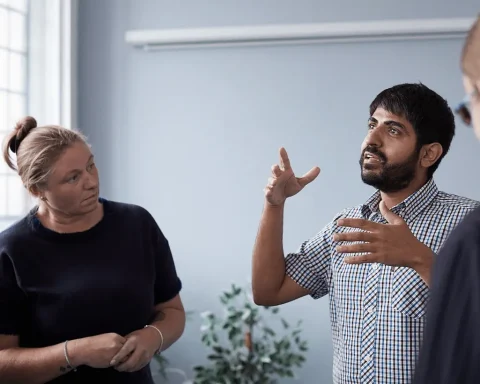 Sign language users in conversation